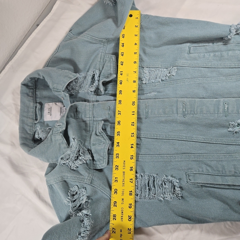 Iris Jeans Distressed Denim Jacket in Teal - Picture 7 of 13